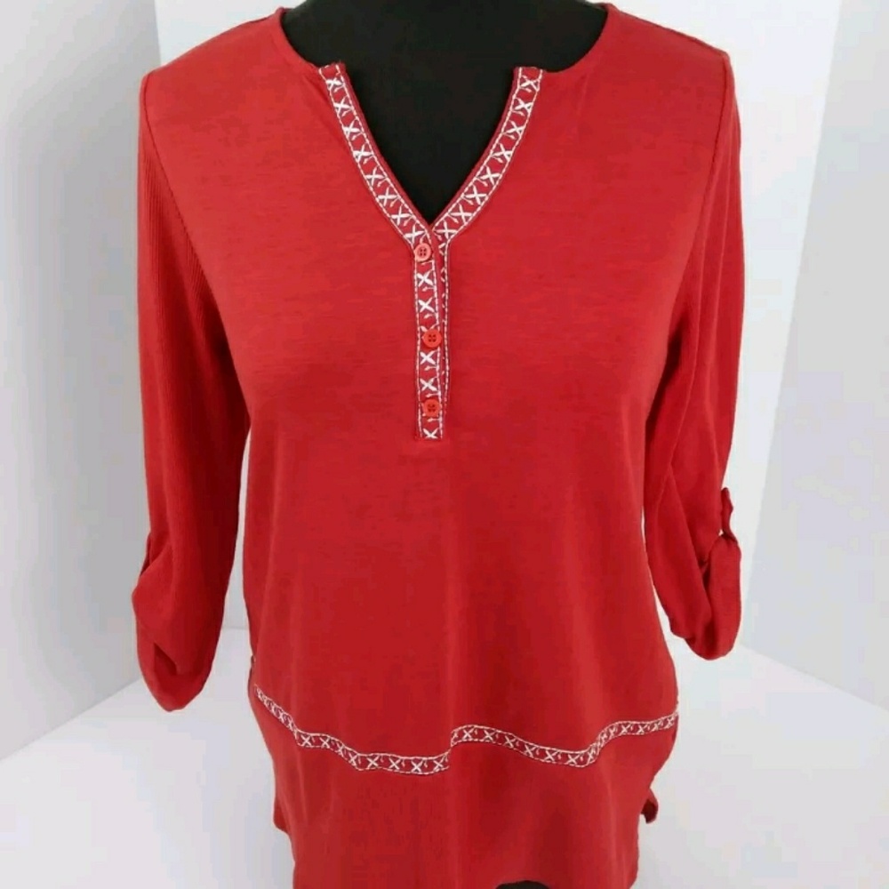 Wrangler Henley Roll Up Sleeve Top Womens M